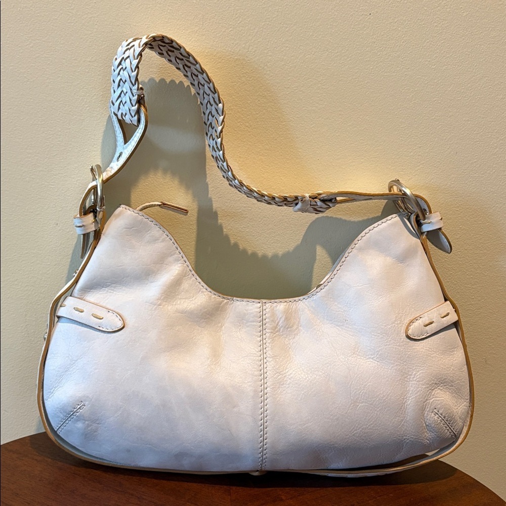 Via Spiga  shoulder bag  Leather smooth  white/tan stitching braided handle  EUC - Picture 8 of 16